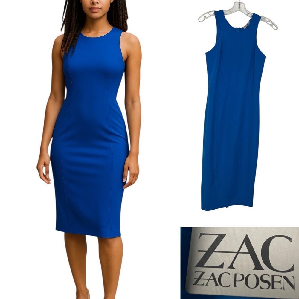 ZAC Zac Posen Cobalt Blue Sleeveless Midi Sheath Dress